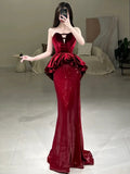 Mermaid Sweetheart Red Floor Length Evening Dress Prom Dresses SD1612