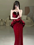 Mermaid Sweetheart Red Floor Length Evening Dress Prom Dresses SD1612
