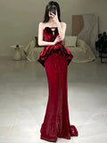 Mermaid Sweetheart Red Floor Length Evening Dress Prom Dresses SD1612