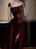 Mermaid Spaghetti Straps Burgundy Floor Length Evening Dress Prom Dresses SD1613