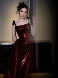 Mermaid Spaghetti Straps Burgundy Floor Length Evening Dress Prom Dresses SD1613
