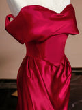 Mermaid Off The Shoulder Satin Red Floor Length Evening Dress Prom Dresses SD1614