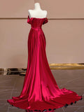 Mermaid Off The Shoulder Satin Red Floor Length Evening Dress Prom Dresses SD1614