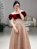 A Line Off The Shoulder Sequin Floor Length Evening Dress Prom Dresses SD1615