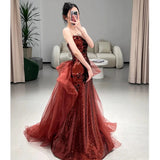Mermaid Sweetheart Burgundy Floor Length Evening Dress Sequin Prom Dresses SD1616
