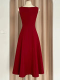 A Line Square Neckline Red Satin Ankle Length Evening Dress Prom Dresses SD1618