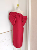 Sheath Strapless Red Vacation Dress Satin Women Dresses SD161