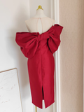 Sheath Strapless Red Vacation Dress Satin Women Dresses SD161