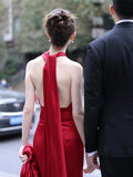 Mermaid Backless Red Floor Length Evening Dress Satin Prom Dresses SD1620