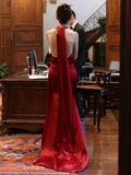 Mermaid Backless Red Floor Length Evening Dress Satin Prom Dresses SD1620