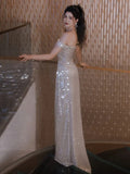 Sheath Off The Shoulder Sequin Slit Floor Length Evening Dress Prom Dresses SD1626
