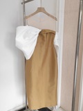 Sheath Strapless Gold Vacation Dress Satin Women Dresses SD162