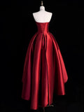 Ball Gown Strapless Burgundy Satin High Low Evening Dress Prom Dresses SD1631