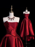 Ball Gown Strapless Burgundy Satin High Low Evening Dress Prom Dresses SD1631