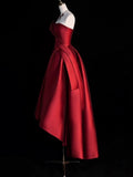 Ball Gown Strapless Burgundy Satin High Low Evening Dress Prom Dresses SD1631