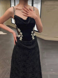 Mermaid Spaghetti Straps Black Floor Length Evening Dress Prom Dresses SD1632