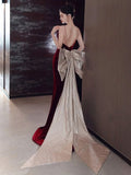 Mermaid Spaghetti Straps Burgundy Velvet Long Evening Dress Prom Dresses SD1635