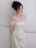 Mermaid Off The Shoulder Ivory Wedding Dresses With Train Bridal Gowns SD1636