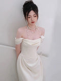 Mermaid Off The Shoulder Ivory Wedding Dresses With Train Bridal Gowns SD1636