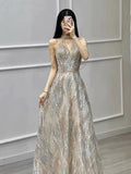 A Line High Neckline Sequin Long Evening Dress Prom Dresses SD1637
