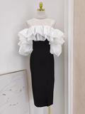 Sheath Off The Shoulder Black Vacation Dress Satin Women Dresses SD163