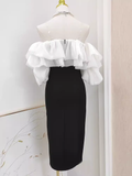 Sheath Off The Shoulder Black Vacation Dress Satin Women Dresses SD163