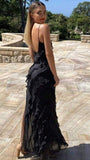 Mermaid Spaghetti Straps Floor Length Black Chiffon Evening Dress Prom Dresses SD1640