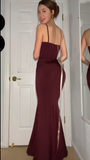 Mermaid Spaghetti Straps Burgundy Long Evening Dress Prom Dresses SD1644