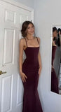 Mermaid Spaghetti Straps Burgundy Long Evening Dress Prom Dresses SD1644