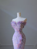 Mermaid Sweetheart Lilac Tulle Sequin Flowers Evening Dress Prom Dresses SD1645
