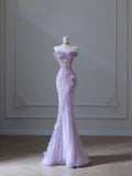 Mermaid Sweetheart Lilac Tulle Sequin Flowers Evening Dress Prom Dresses SD1645