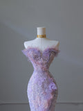 Mermaid Sweetheart Lilac Tulle Sequin Flowers Evening Dress Prom Dresses SD1645