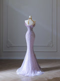 Mermaid Sweetheart Lilac Tulle Sequin Flowers Evening Dress Prom Dresses SD1645
