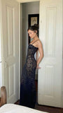 Mermaid Spaghetti Straps Black Lace Long Evening Dress Prom Dresses SD1646