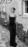 Mermaid Spaghetti Straps Black Lace Long Evening Dress Prom Dresses SD1646