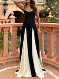 A line Spaghetti Straps Black Long Prom Dresses Formal Graduation Party Dress Evening Dress SD1648