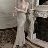 Mermaid Spaghetti Straps Sequin Floor Length Evening Dress Prom Dresses SD1650