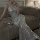 Mermaid Spaghetti Straps Sequin Floor Length Evening Dress Prom Dresses SD1650