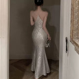 Mermaid Spaghetti Straps Sequin Floor Length Evening Dress Prom Dresses SD1650