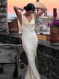 Mermaid Jewel Ivory Satin Floor Length Evening Dress Prom Dresses SD1654