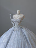 Ball Gown Strapless Neckline Sequin Light Sky Blue Long Wedding Dresses Brides Dress SD1656