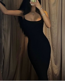 Mermaid Spaghetti Straps Floor Length Black Evening Dress Prom Dresses SD1656