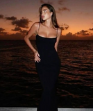 Mermaid Spaghetti Straps Floor Length Black Evening Dress Prom Dresses SD1656