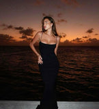 Mermaid Spaghetti Straps Floor Length Black Evening Dress Prom Dresses SD1656