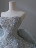 Ball Gown Strapless Neckline Long Sequin Light Sky Blue Long Wedding Dresses Brides Dress SD1658