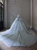 Ball Gown Strapless Neckline Long Sequin Light Sky Blue Long Wedding Dresses Brides Dress SD1658