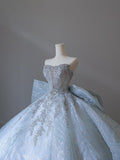 Ball Gown Strapless Neckline Long Sequin Light Sky Blue Long Wedding Dresses Brides Dress SD1658