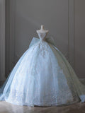 Ball Gown Strapless Neckline Long Sequin Light Sky Blue Long Wedding Dresses Brides Dress SD1658