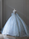 Ball Gown Strapless Neckline Long Sequin Light Sky Blue Long Wedding Dresses Brides Dress SD1658