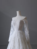 A line Off The Shoulder White Lace Long Wedding Dresses Brides Dress SD1660